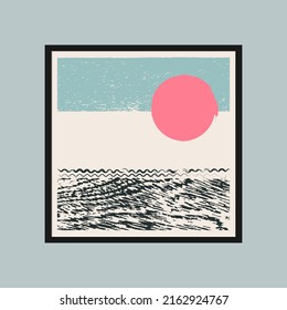 Plakatvorlage mit einer Landschaft von Himmel, Sonne und Meer.