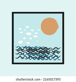 Poster template with a landscape of sky, sun and sea.