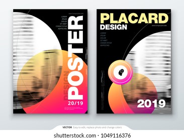 Poster template layout design. Business poster, placard background mockup in bright colors. Vector illustration with red gradient circle