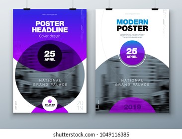 Poster template layout design. Business poster, placard background mockup in bright colors. Vector illustration with gradient circle