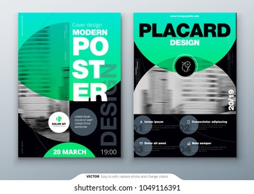 Poster template layout design. Business poster, placard background mockup in bright colors. Vector illustration with green gradient circle