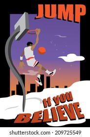 Poster template, man dunking on a basketball playground