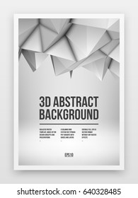Poster template, mock-up with white abstract low-poly, polygonal mosaic elevation background and realistic shadow for design concepts and presentations. Vector illustration. Realistic 3D render.