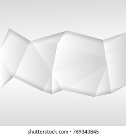 Poster template, mock-up with white abstract low-poly, polygonal mosaic elevation background and realistic shadow for design concepts and presentations. Vector illustration. Realistic 3D render.