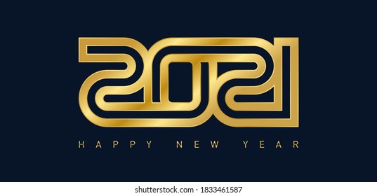 Poster template for Night party 2021. Horizontal banner. Invitation to the new year party. Modern cover of calendar with original gold inscription - 2021. Happy New Year.