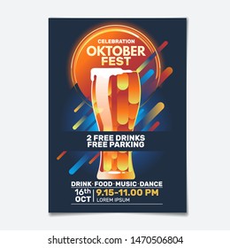 Poster Template of Oktoberfest Beer Party. Neon glow on Background. Oktoberfest means Beer festival in Germany. Vector illustration