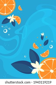 Poster template with oranges and vanilla. Citrus fruit concept art.