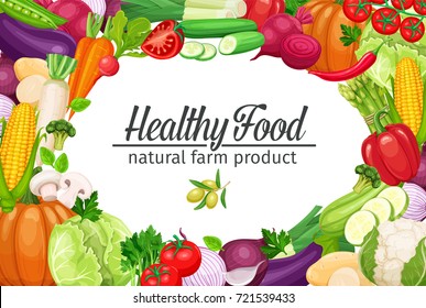 Poster template page design with vegetables. Collection farm product for restaurant menu design, market label. Vector illustration.