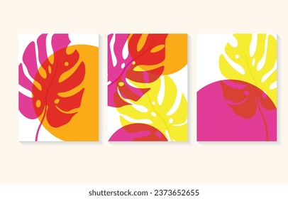 Plantilla de afiches con hojas de palma. Doble efecto risográfico. Vector. Para carteles, ropa, folletos y folletos, redes sociales y páginas web.