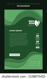 Poster template in portrait with green paper cut background for environment design
