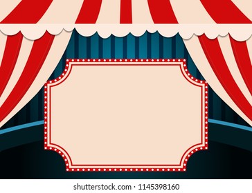 Poster Template with retro circus banner. Design for presentation, concert, show. Vector illustration