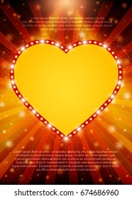 Poster Template with retro heart banner.  Design for presentation, concert, show. Vector illustration
