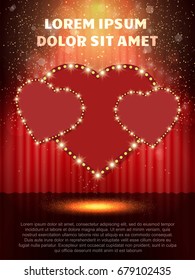 Poster Template with retro heart banner.  Design for presentation, concert, show. Vector illustration