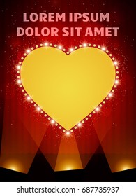 Poster Template with retro heart banner.  Design for presentation, concert, show. Vector illustration