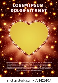 Poster Template with retro heart banner.  Design for presentation, concert, show. Vector illustration