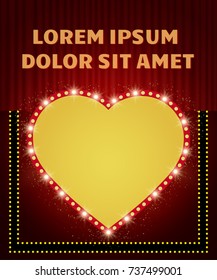Poster Template with retro heart banner.  Design for presentation, concert, show. Vector illustration