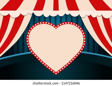 Poster Template with retro heart circus banner. Design for presentation, concert, show. Vector illustration