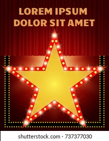  Poster Template with retro shine star banner.  Design for presentation, concert, show. Vector illustration