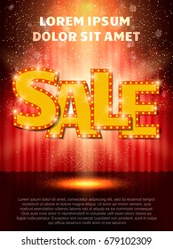 Poster Template with sale banner.  Design for presentation, concert, show. Vector illustration