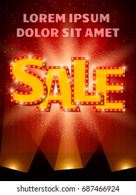 Poster Template with sale banner.  Design for presentation, concert, show. Vector illustration