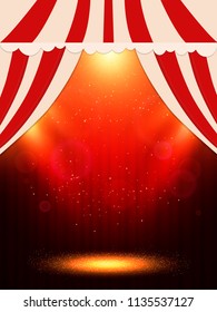 Poster Template with scene and spotlights. Design for presentation, banner, concert, show. Vector illustration