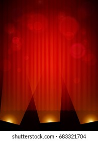 Poster Template with scene and spotlights.  Design for presentation, banner, concert, show. Vector illustration