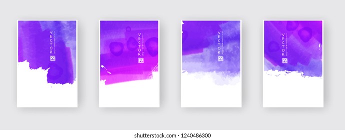 Poster template set. Hand drawn Watercolor stain background collection. Ink Abstract background for mobile wallpaper, card, brochure, banner, web design. Abstract vector illustration.