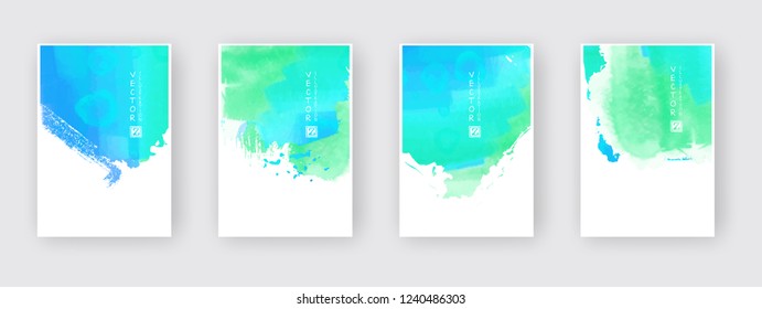 Poster template set. Hand drawn Watercolor stain background collection. Ink Abstract background for mobile wallpaper, card, brochure, banner, web design. Abstract vector illustration.