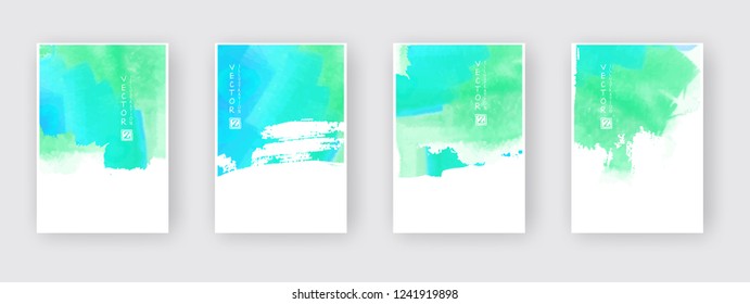 Poster template set. Hand drawn Watercolor stain background collection. Ink Abstract background for mobile wallpaper, card, brochure, banner, web design. Abstract vector illustration.