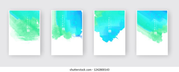Poster template set. Hand drawn Watercolor stain background collection. Ink Abstract background for mobile wallpaper, card, brochure, banner, web design. Abstract vector illustration.