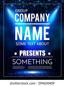 Poster Template with Shining Lights. Music, Concert, Party, Presentation, Business, Advertising & Sport Design. Vector illustration