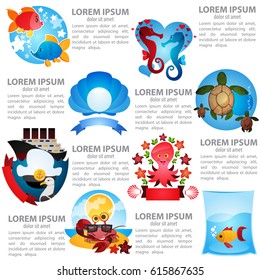 A poster template with space for text and illustrations on the theme of the sea and tourism.