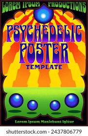 A poster template in the style of groovy psychedelic concert posters from the late 1960s.