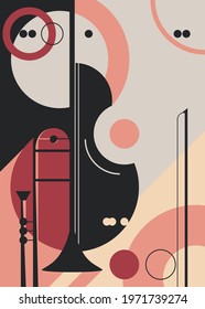 Poster template with trumpet and violin. Flyer design for concert of classical music.