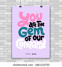 Poster template with unique hand drawn vector lettering about team work, human resources, business interaction, management, business goal concept . Print design layout. Modern stylized typography.