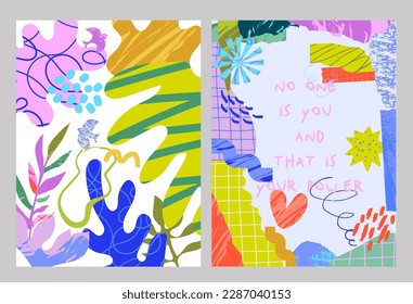 Poster template with various shapes and doodle objects. Abstract contemporary modern trendy cards.  Perfect for textile prints. Editable vector illustration