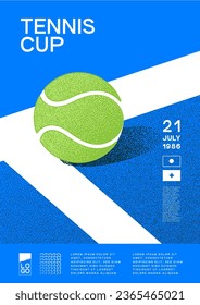 Poster template vector illustration, image of tennis ball on blue background