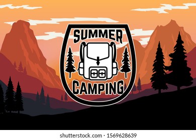 Poster template with wild mountains landscape. Vector illustration