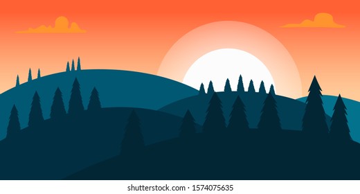 Poster template with wild mountains landscape. Vector illustration