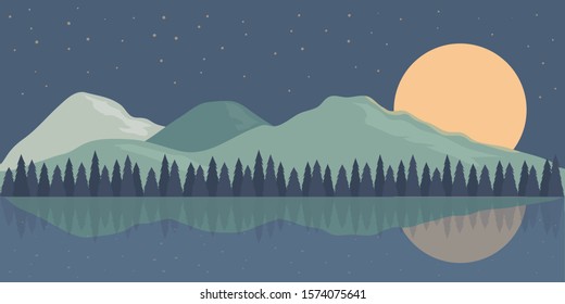 Poster template with wild mountains landscape. Vector illustration
