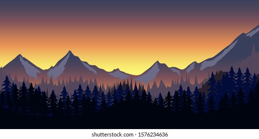 Poster template with wild mountains landscape. Vector illustration