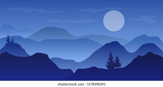 Poster template with wild mountains landscape. Vector illustration