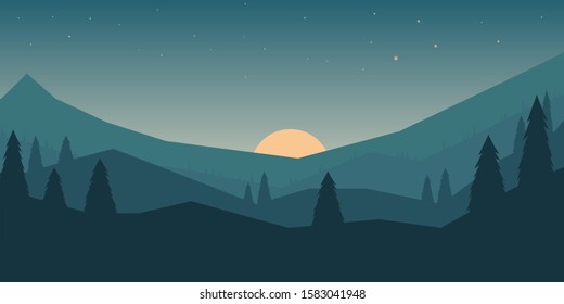 Poster template with wild mountains landscape. Design element for banner, flyer, card. Vector illustration