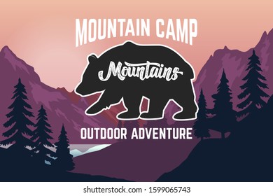 Poster template with wild mountains landscape. Vector illustration