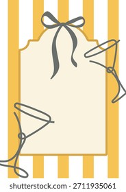 poster template without text with yellow stripes in the background, rectangular frame for text and martini bow in line art style	