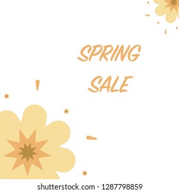 Poster template with yellow flowers in corners and a text sample. White background. Flat cartoon style vector illustration.