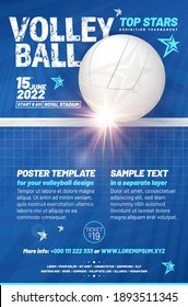Poster template for your volleyball design with sample text in separate layer. Vector illustration.