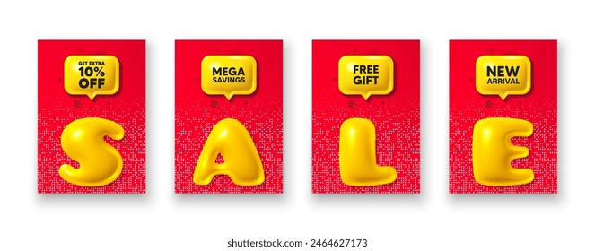 Poster templates with 3d sale text. Get Extra 10 percent off sale. Discount offer price sign. Special offer symbol. Save 10 percentages. Extra discount poster frame message. Offer chat bubbles. Vector