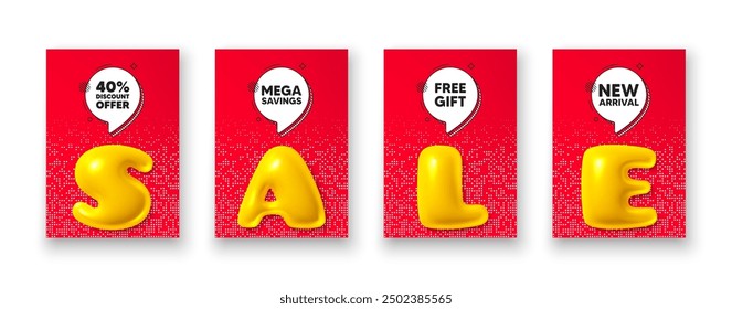 Poster templates with 3d sale text. 40 percent discount tag. Sale offer price sign. Special offer symbol. Discount poster frame message. Offer chat bubbles. Text speech balloon. Vector