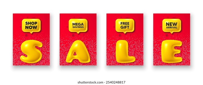 Poster templates with 3d sale text. Shop now tag. Special offer sign. Retail Advertising symbol. Shop now poster frame message. Offer chat bubbles. Text speech balloon. Vector